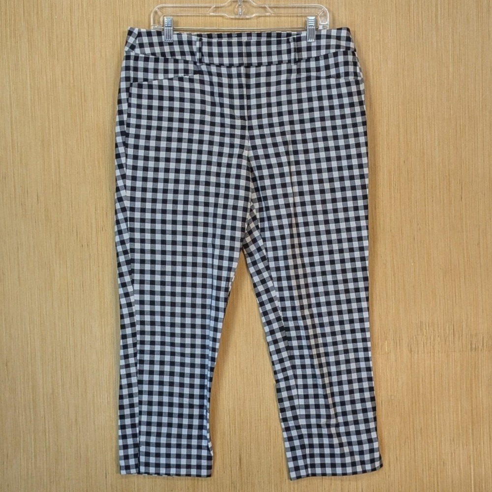 LOFT Marisa The Riviera Pants Women's 10 Black White Gingham Check Cropped Ankle